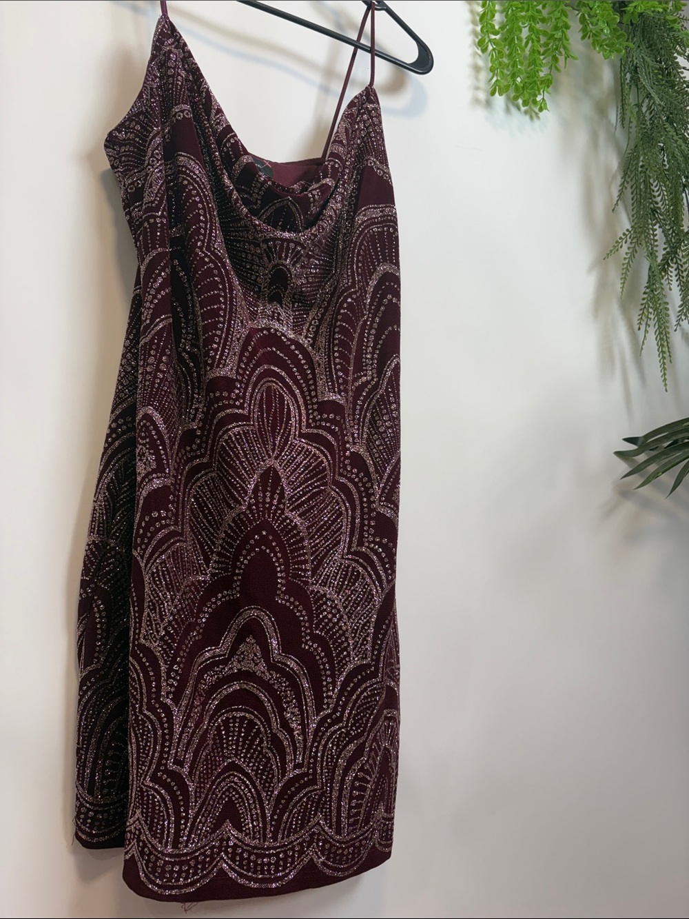 Jump Burgundy Beaded Cowl Neck Mini Dress